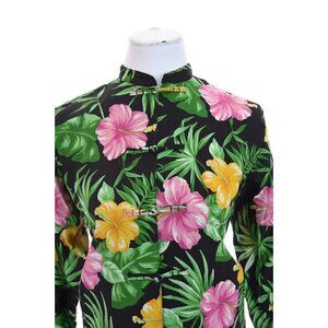 Lauren Ralph Lauren Womens Linen Button Up Shirt Top Cheongsam Floral Sz Medium